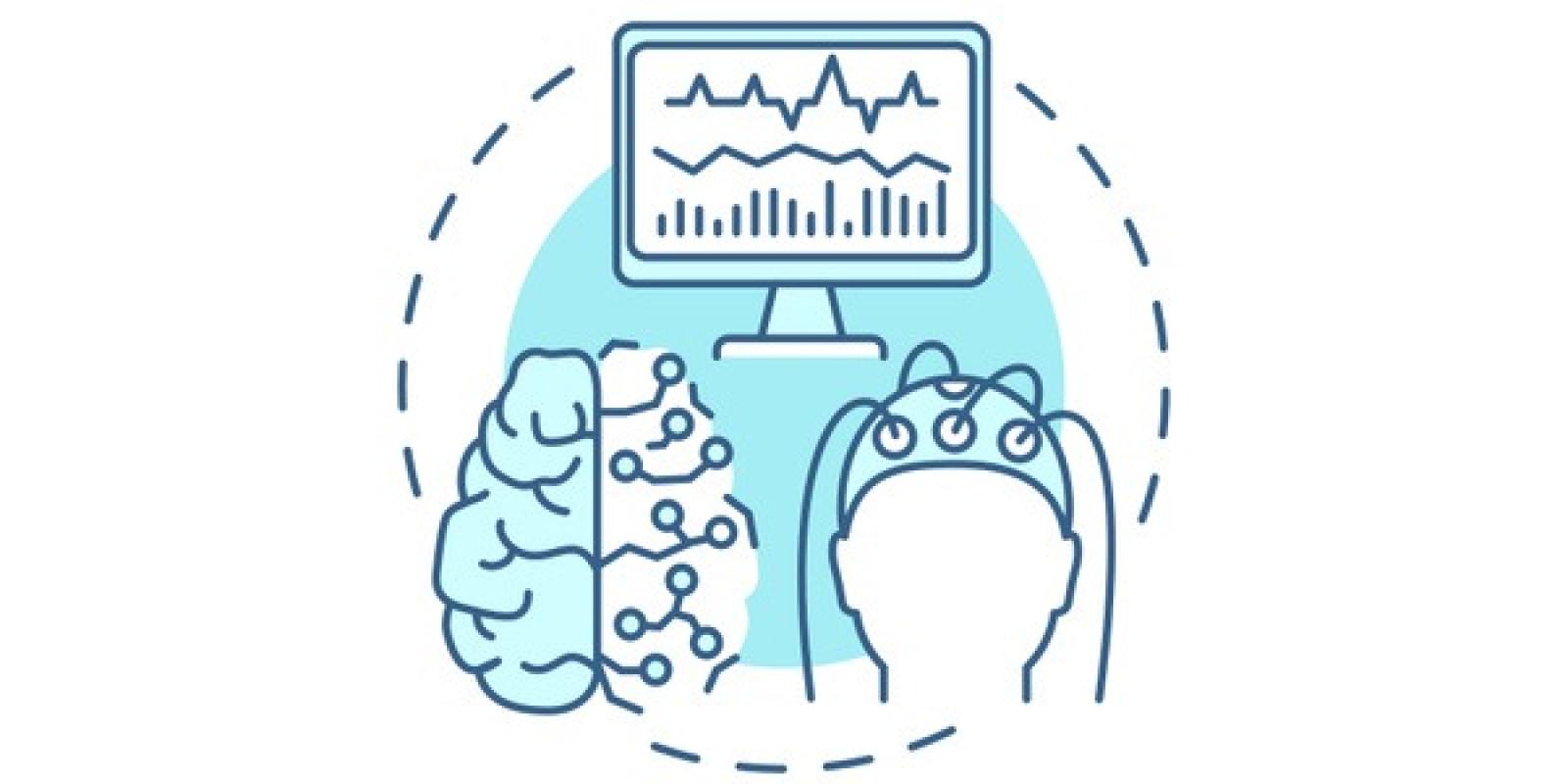 illustration of a screen, a brain and a head